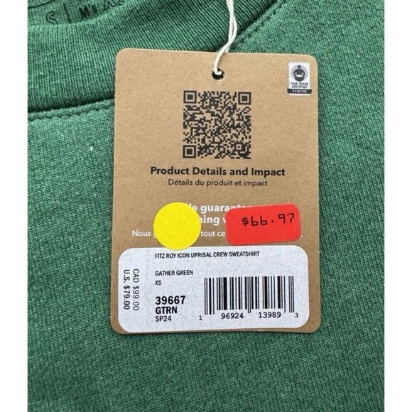 Patagonia Fitz Roy Icon Uprisal Crew Sweatshirt Men’s XS / Womens S Green NWT - Picture 6 of 6